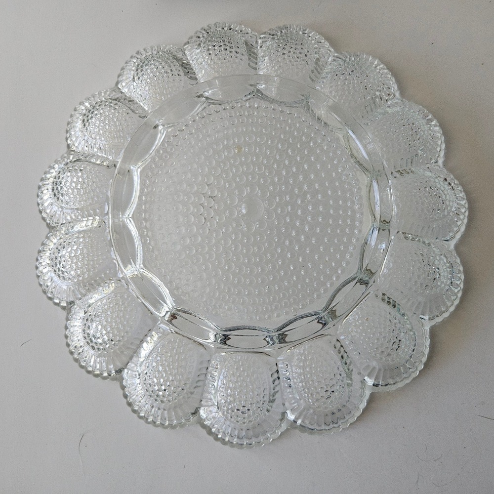 Vtg Indiana Glass Hobnail Egg Dish Plate 11in Scalloped Edges - Picture 8 of 10